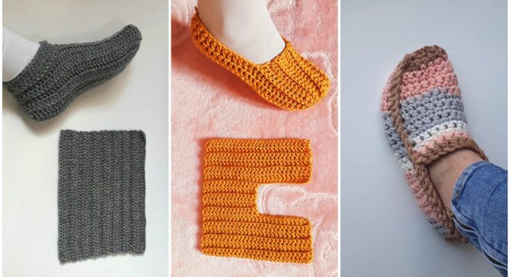 Super Easy Folded Unisex Crochet Slippers