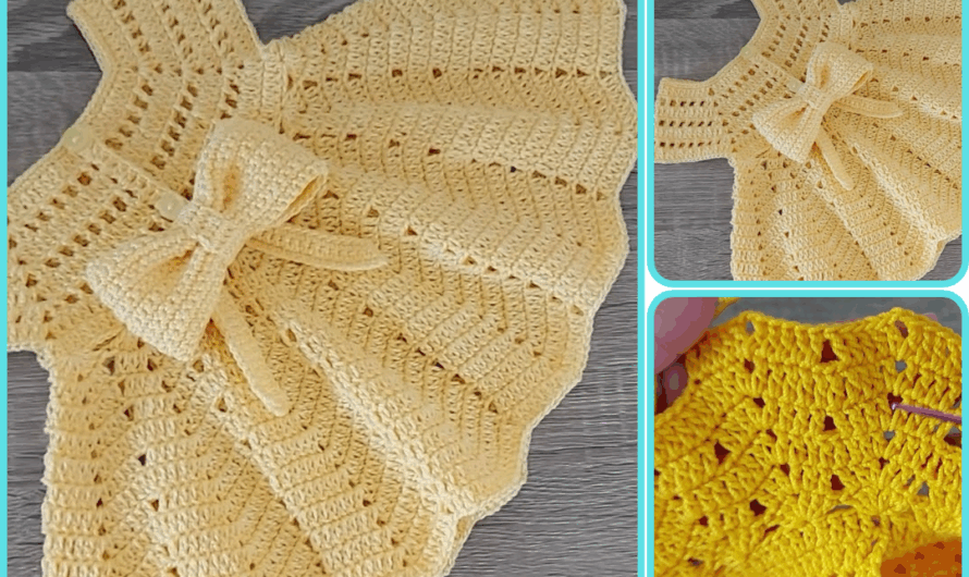 🧶 VANILLA CROCHET BABY DRESS – 0 to 3 MONTHS (With Size Adjustments)