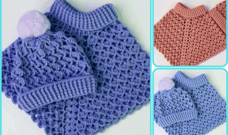 How to Make Crochet hat set with turtleneck poncho