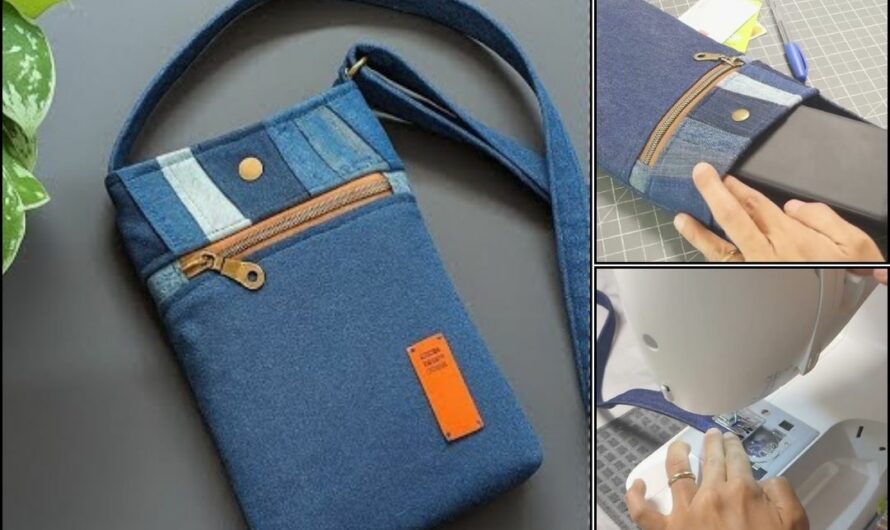 👝 DIY Small Denim Crossbody Bag with Patchwork Accent (Using Old Jeans)