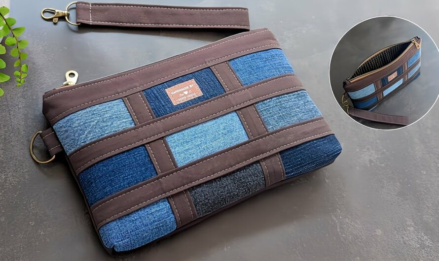 ✂️ DIY Patchwork Denim & Plain Fabric Wristlet Bag Tutorial