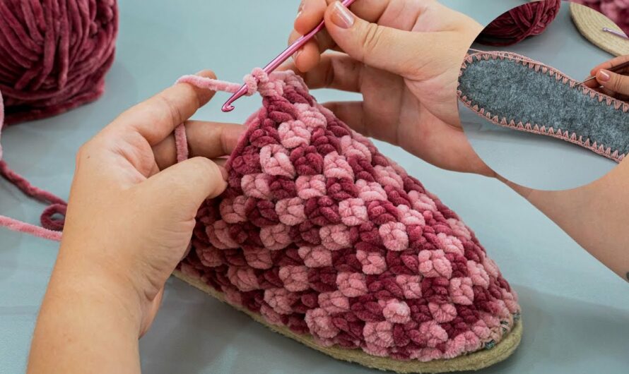 🧶 How to Make Crochet Slippers on a Sole Using Plush Yarn